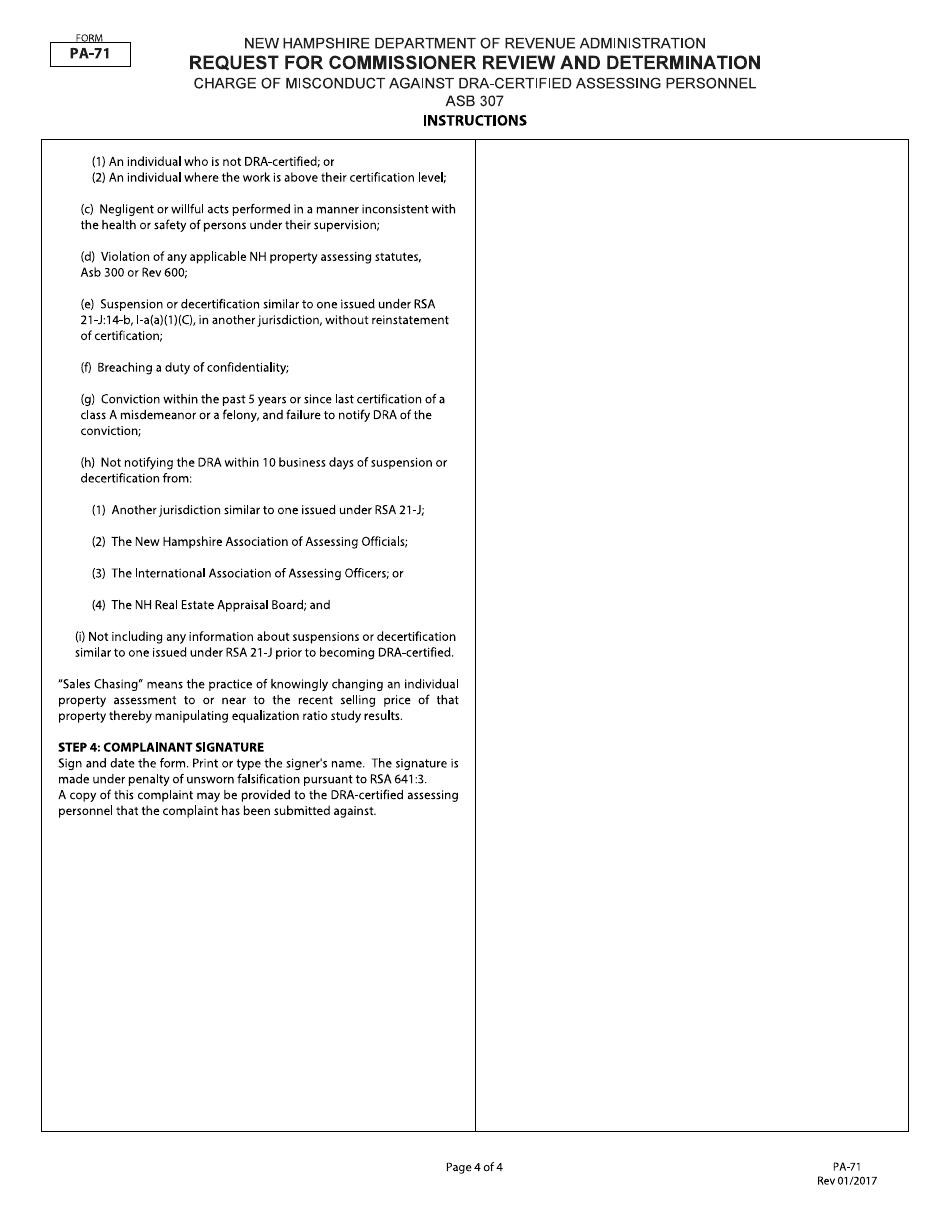 Form PA-71 Request for Commissioner Review and Determination - New Hampshire, Page 4
