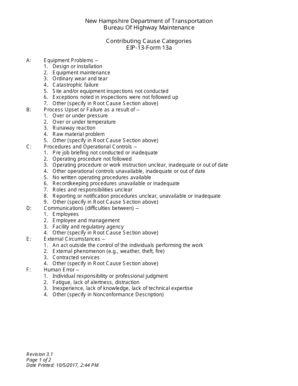 EIP- Form 13B Corrective and Preventative Action Plan  Root Cause Analysis Form - New Hampshire, Page 3