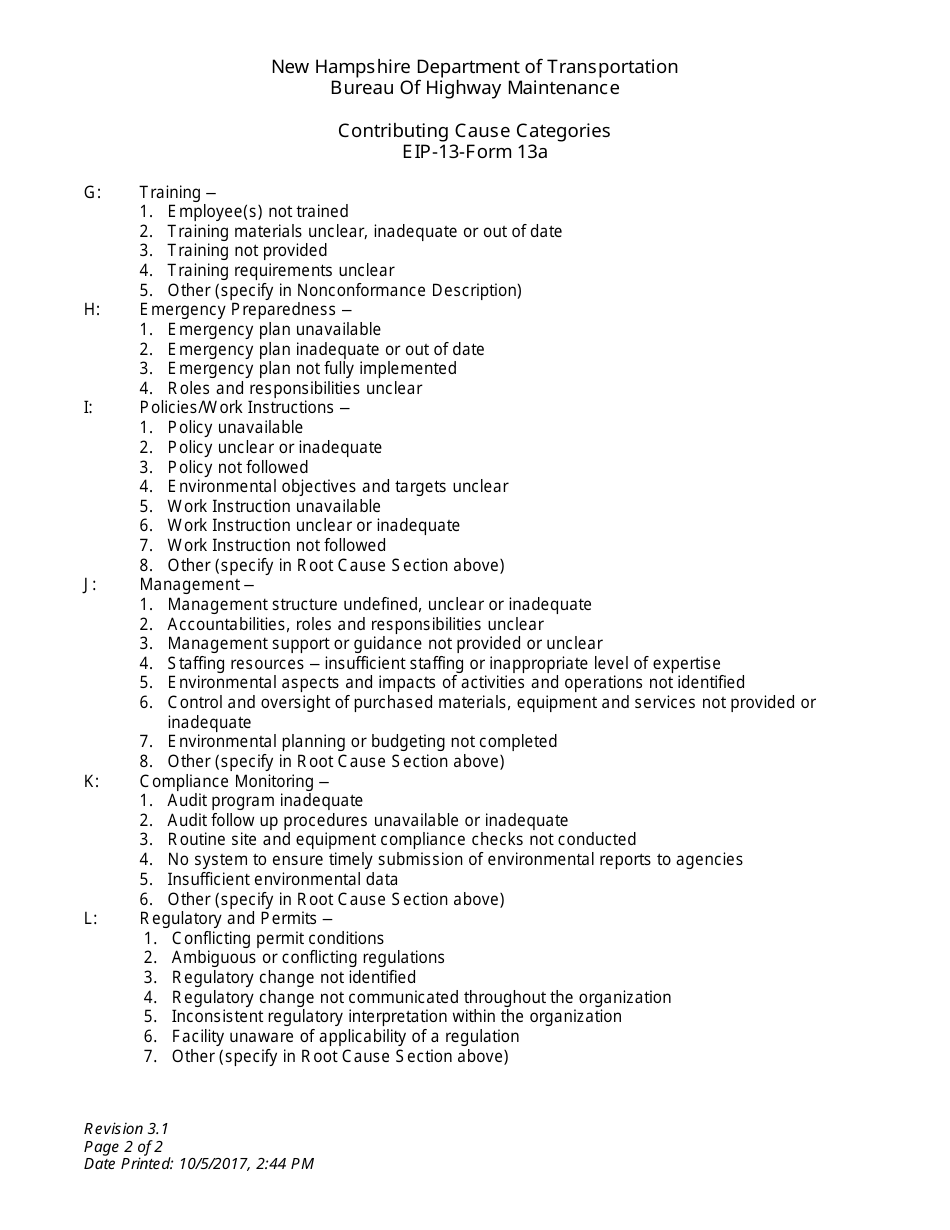 EIP- Form 13B Corrective and Preventative Action Plan  Root Cause Analysis Form - New Hampshire, Page 4