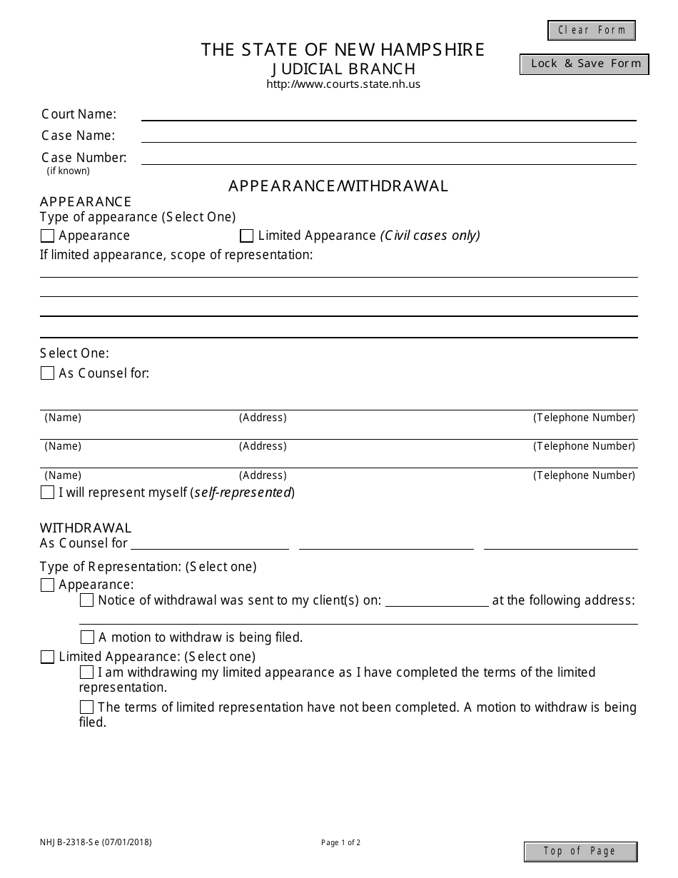 Form NHJB-2318-SE Appearance / Withdrawal - New Hampshire, Page 1
