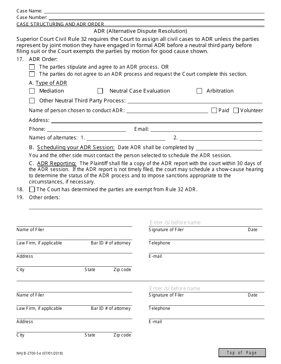 Form NHJB-2700-SE Case Structuring and Adr Order - New Hampshire, Page 2