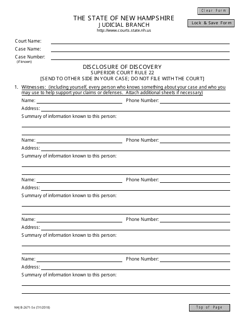 Form NHJB-2671-SE Disclosure of Discovery - New Hampshire
