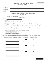 Form NHJB-2698-S Medical Malpractice Screening Panel Witness List - New Hampshire