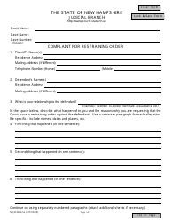 Form NHJB-2960-SE Complaint for Restraining Order - New Hampshire