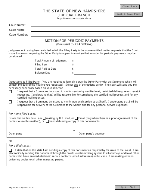Form NHJB-4001-SE Motion for Periodic Payments - New Hampshire
