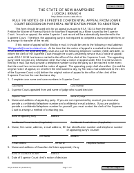 Form NHJB-2746-SUP Rule 7-b Notice of Expedited Confidential Appeal From Lower Court Decision on Parental Notification Prior to Abortion - New Hampshire