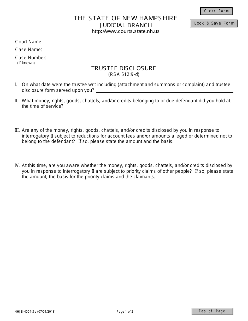 Form NHJB-4004-SE Trustee Disclosure - New Hampshire, Page 1