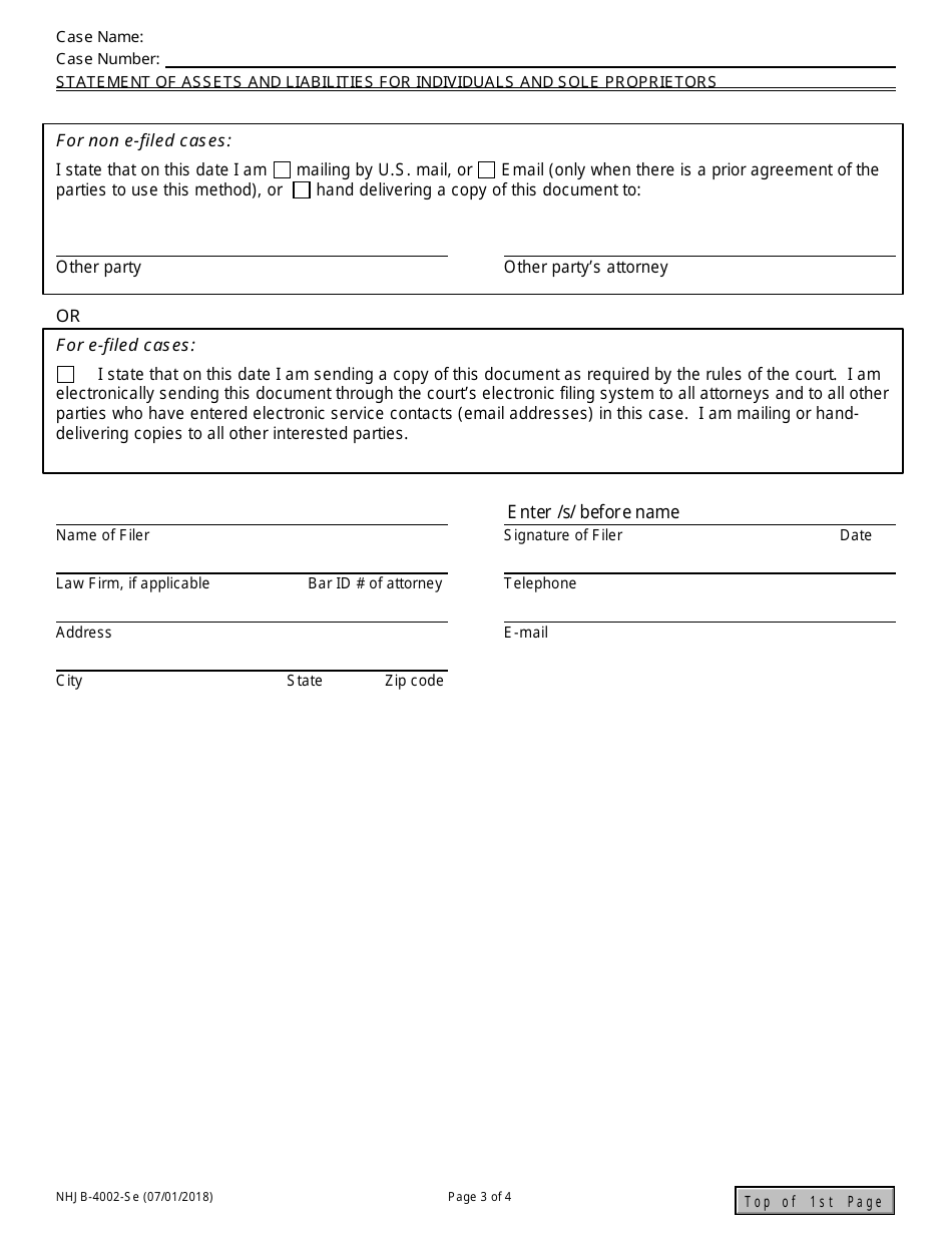 Form NHJB-4002-SE Statement of Assets and Liabilities for Individuals and Sole Proprietors - New Hampshire, Page 3