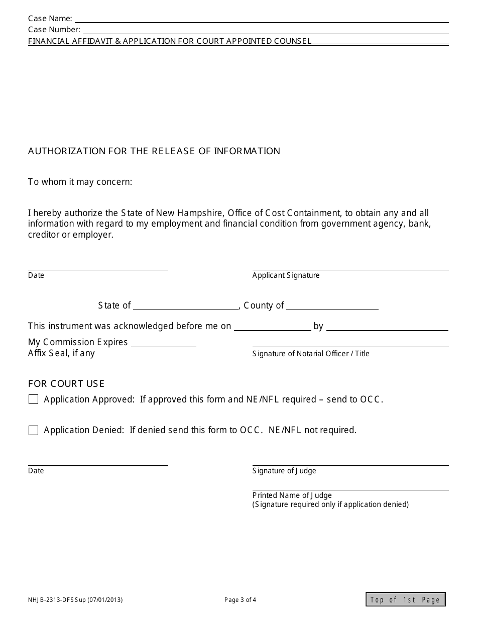 Form NHJB-2313-DF Financial Affidavit  Application for Court Appointed Counsel - New Hampshire, Page 3
