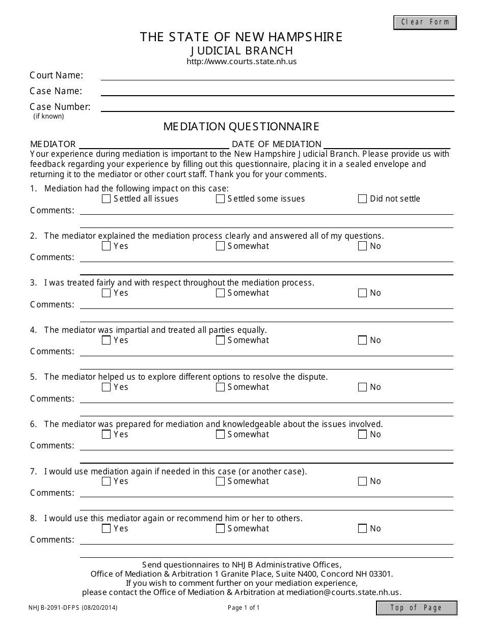 Form NHJB-2091-DFPS Mediation Questionnaire - New Hampshire, Page 1