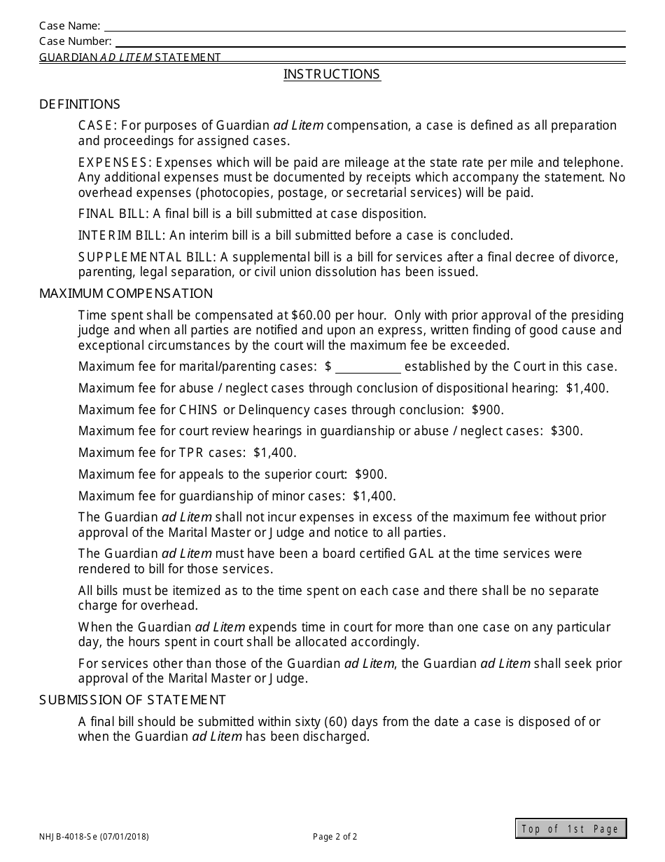 Form NHJB-4018-SE Guardian Ad Litem Statement - New Hampshire, Page 2