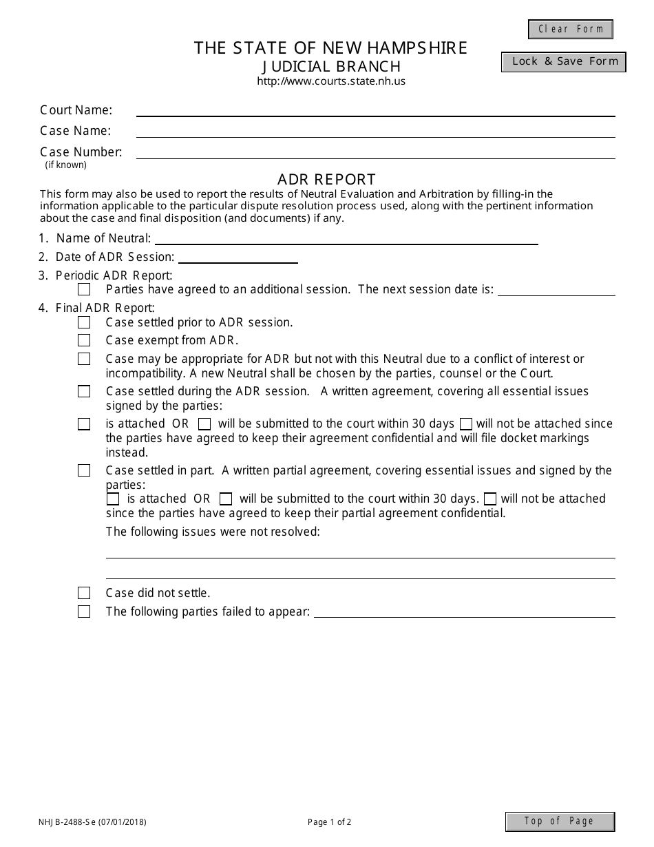Form NHJB-2488-SE Adr Report - New Hampshire, Page 1