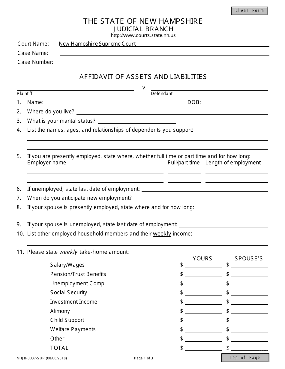 Form NHJB-3037-SUP - Fill Out, Sign Online and Download Fillable PDF ...