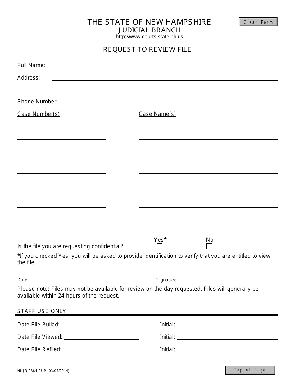 Form NHJB-2884-SUP Request to Review File - New Hampshire, Page 1