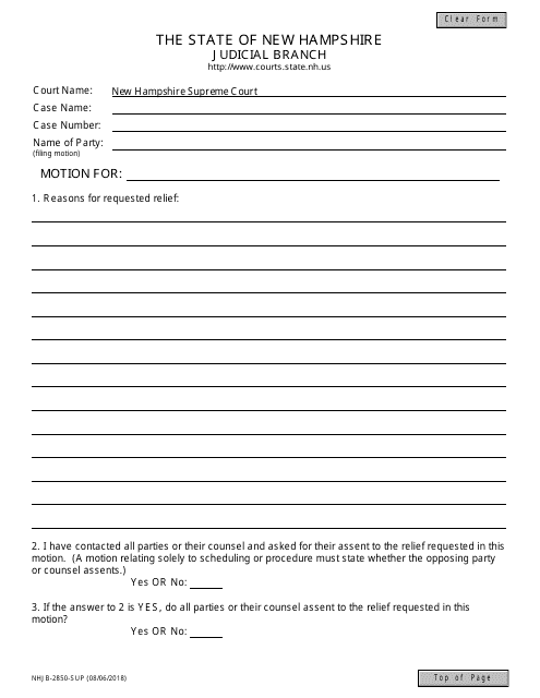Form NHJB-2850-SUP  Printable Pdf