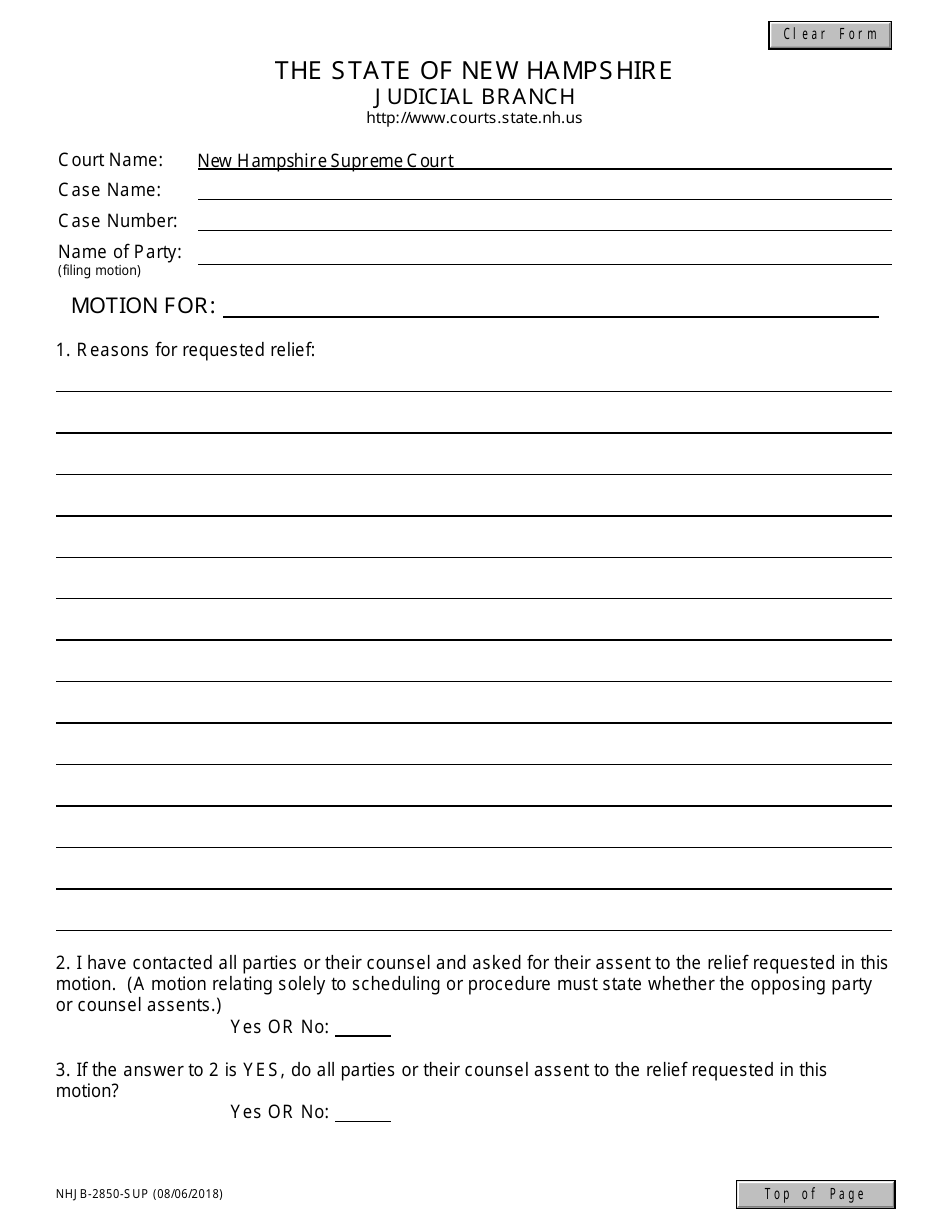 Form NHJB-2850-SUP Motion - New Hampshire, Page 1