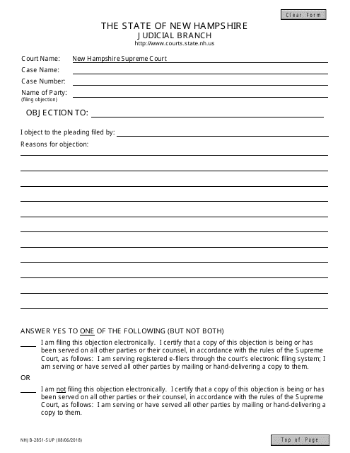 Form NHJB-2851-SUP Objection - New Hampshire