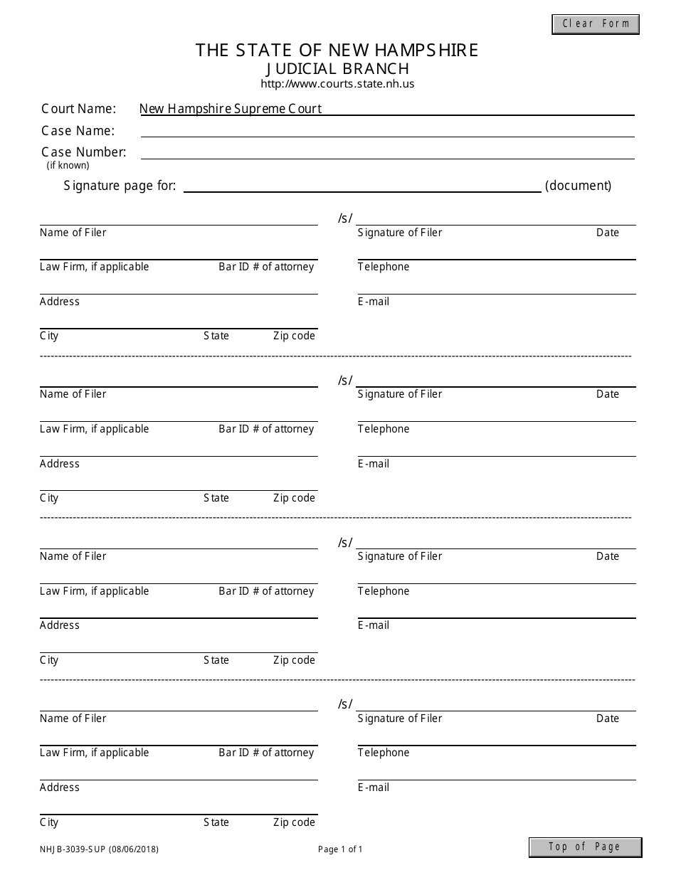 Form NHJB-3039-SUP Signature Page - New Hampshire, Page 1