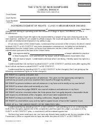 Form NHJB-2855-D Acknowledgment of Rights - Class a Misdemeanor Dwi 3rd - New Hampshire