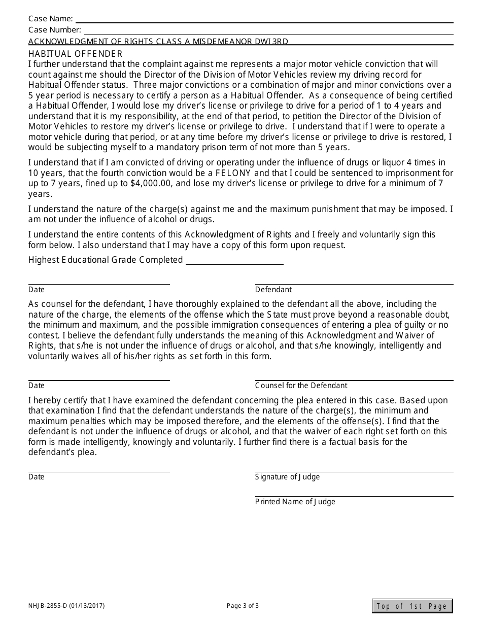 Form NHJB-2855-D Acknowledgment of Rights - Class a Misdemeanor Dwi 3rd - New Hampshire, Page 3