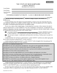 Form NHJB-2822-D Acknowledgment of Rights - Class a Misdemeanor Dwi 2nd - New Hampshire
