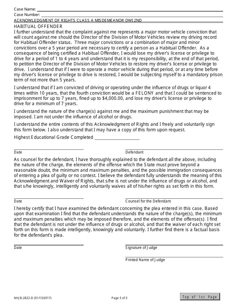 Form NHJB-2822-D Acknowledgment of Rights - Class a Misdemeanor Dwi 2nd - New Hampshire, Page 3