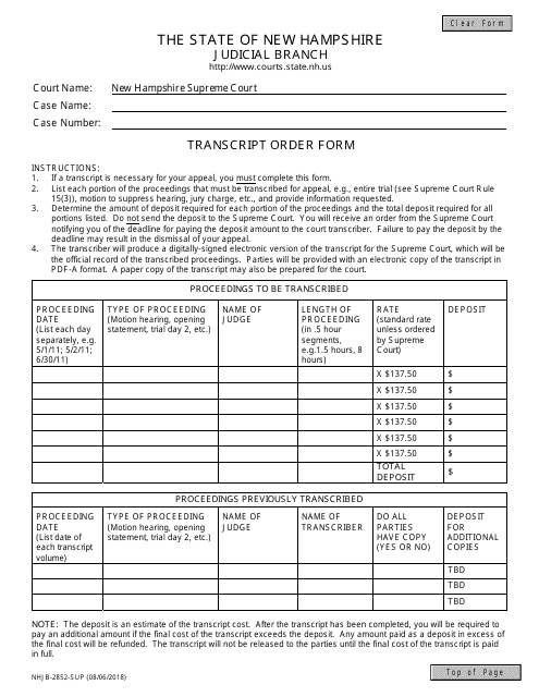 Form NHJB-2852-SUP  Printable Pdf