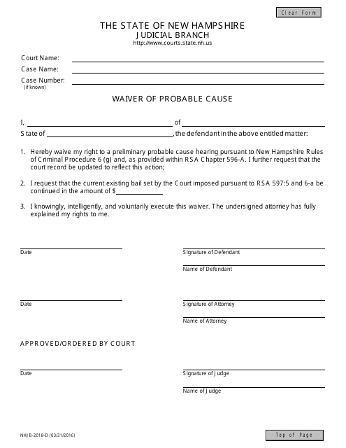 Form NHJB-2018-D  Printable Pdf