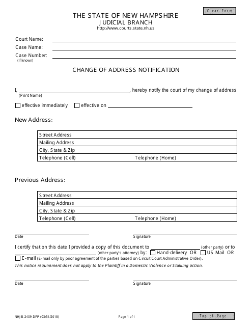 Form NHJB-2409-DFP Change of Address Notification - New Hampshire