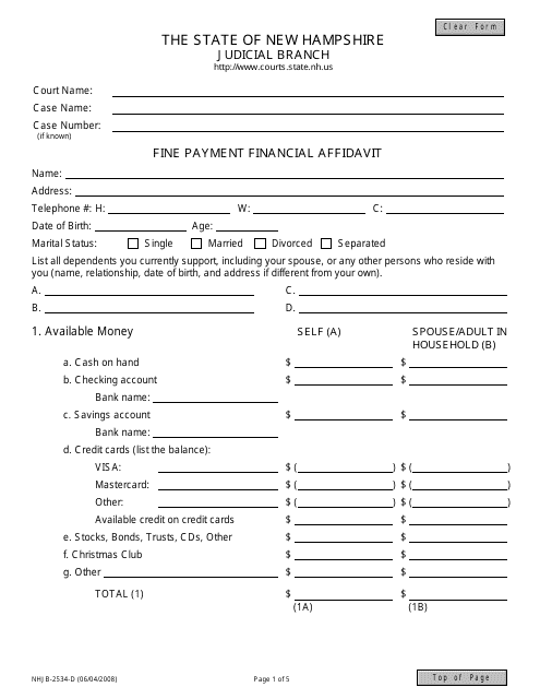 Form NHJB-2534-D  Printable Pdf