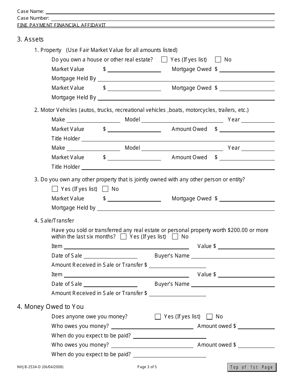 Form NHJB-2534-D Fine Payment Financial Affidavit - New Hampshire, Page 3