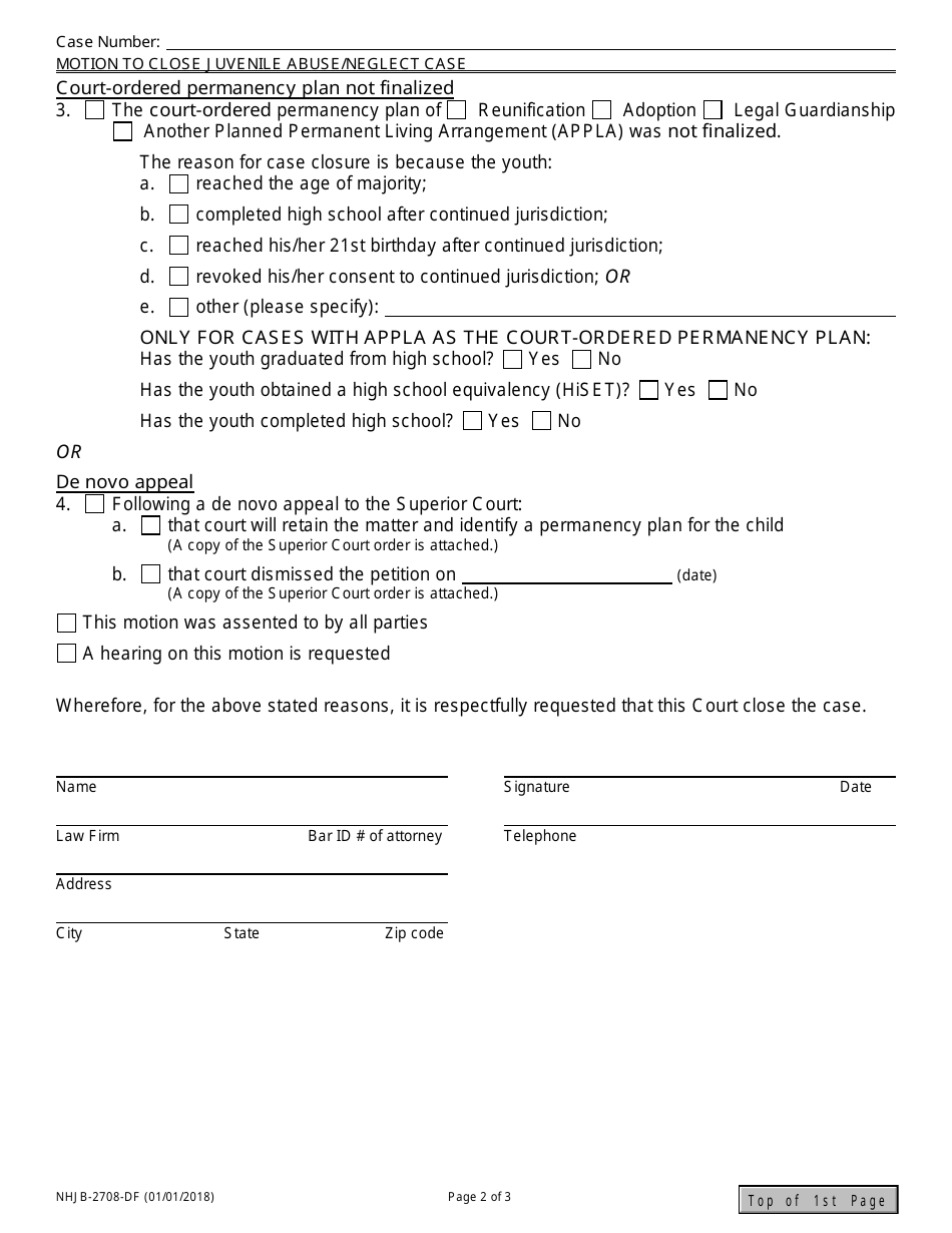 Form NHJB-2708-DF Motion to Close Juvenile Abuse / Neglect Case - New Hampshire, Page 2