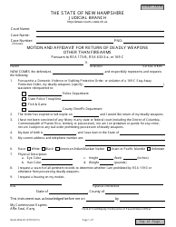 Document preview: Form NHJB-2054-DF Motion and Affidavit for Return of Deadly Weapons Other Than Firearms - New Hampshire