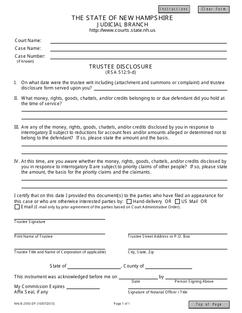 Form NHJB-2593-DP Trustee Disclosure - New Hampshire