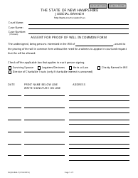 Document preview: Form NHJB-2864-P Assent for Proof of Will in Common Form - New Hampshire