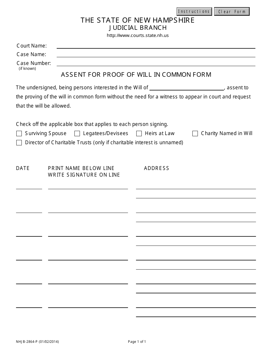 Form NHJB-2864-P - Fill Out, Sign Online and Download Fillable PDF, New ...