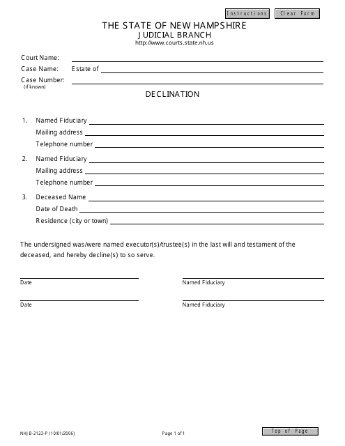 Form NHJB-2123-P Declination - New Hampshire