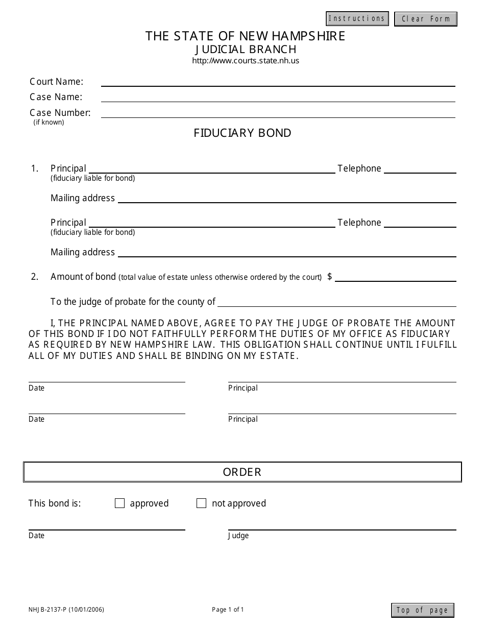 Form NHJB-2137-P Fiduciary Bond - New Hampshire, Page 1