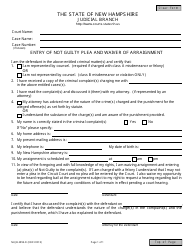 Document preview: Form NHJB-2859-D Entry of Not Guilty Plea and Waiver of Arraignment - New Hampshire