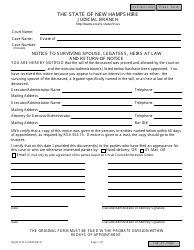 Document preview: Form NHJB-2127-P Notice to Surviving Spouse, Legatees, Heirs at Law and Return of Notice - New Hampshire