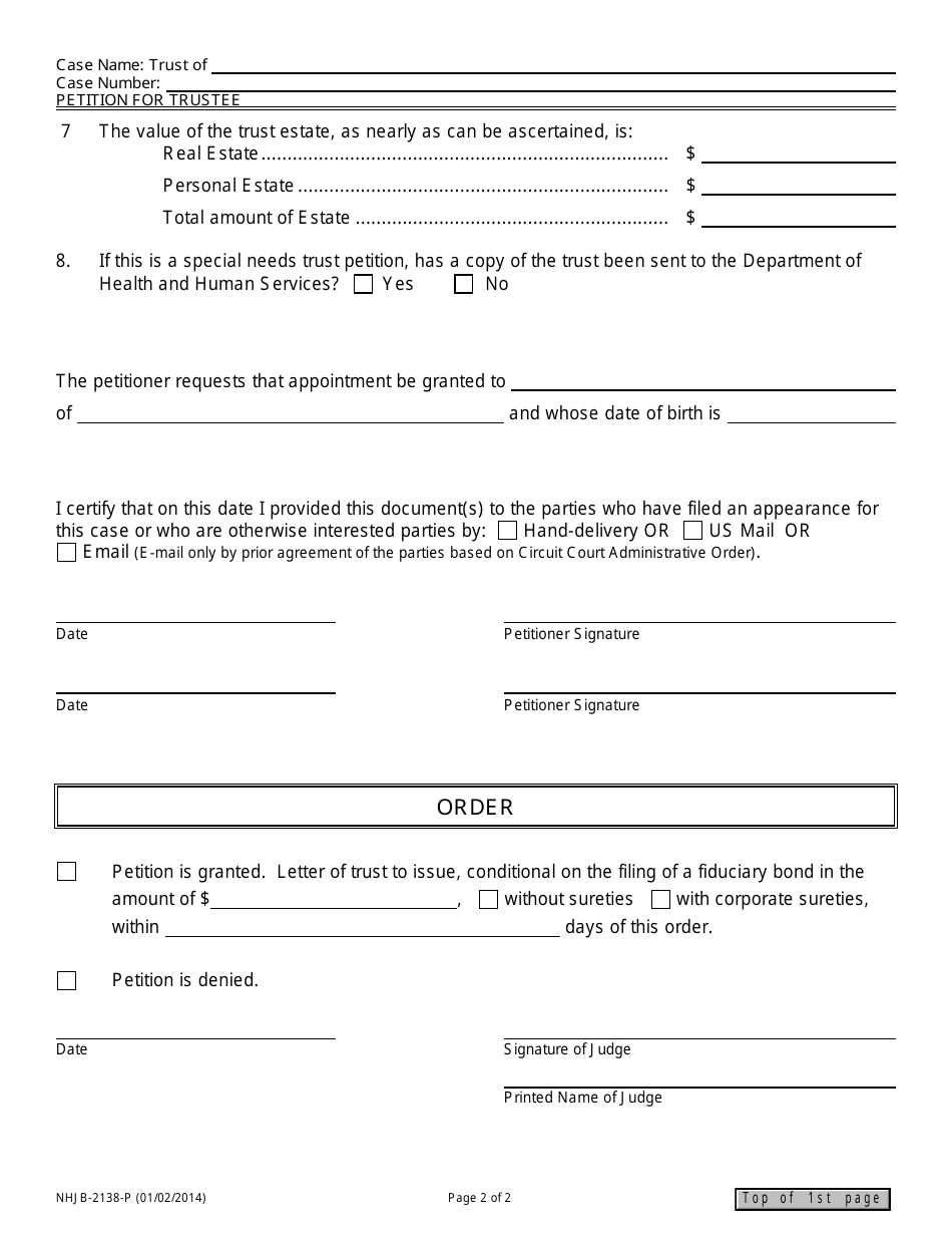 Form NHJB-2138-P Petition for Trustee - New Hampshire, Page 2