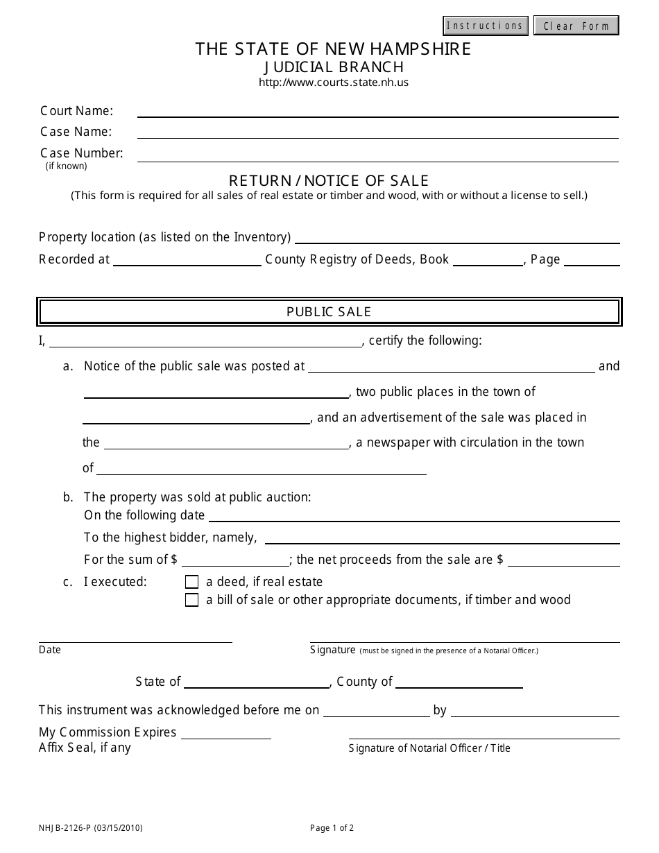 Form NHJB-2126-P Return / Notice of Sale - New Hampshire, Page 1