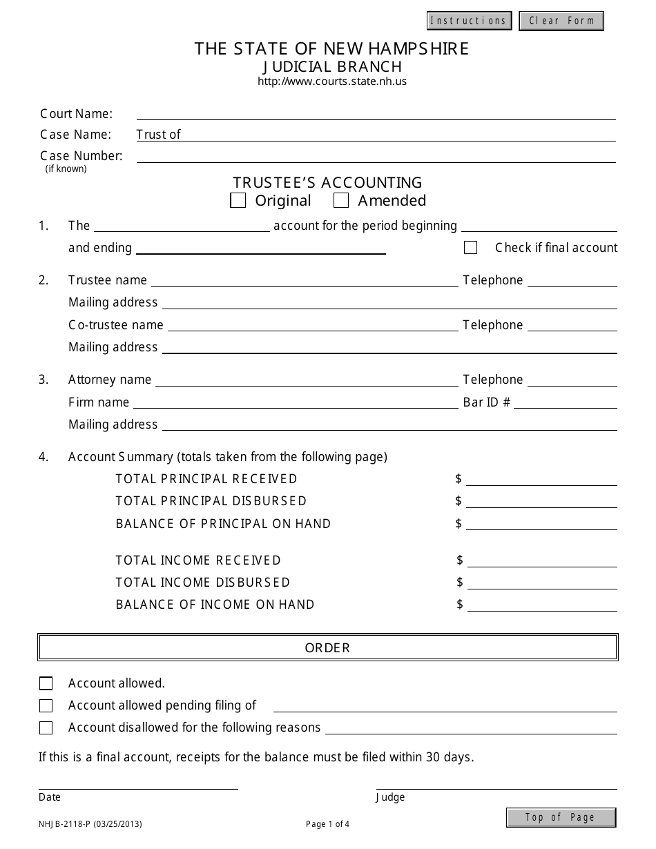 Form NHJB-2118-P Trustees Accounting - New Hampshire, Page 1