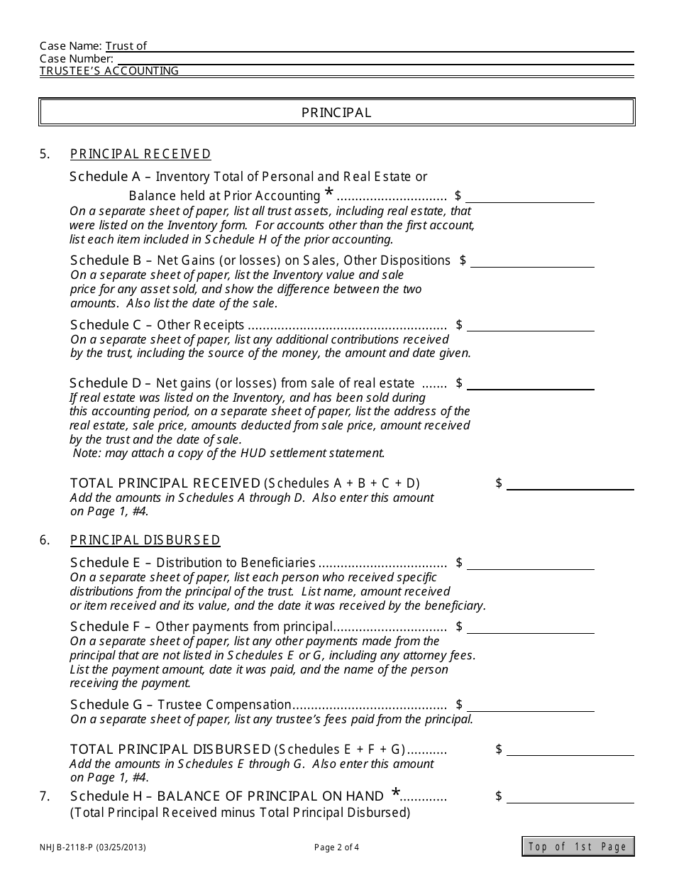 Form NHJB-2118-P Trustees Accounting - New Hampshire, Page 2