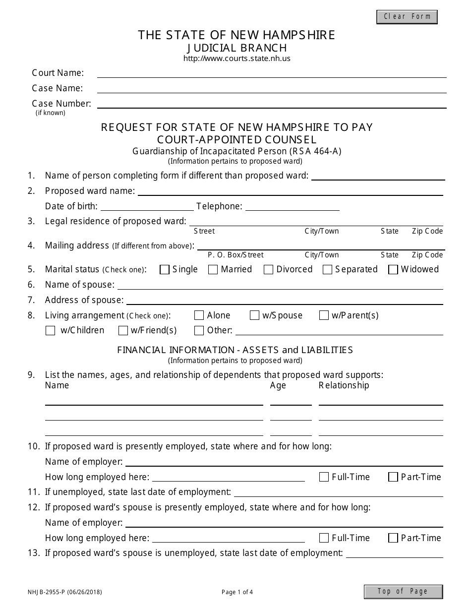 Form Nhjb 2955 P Download Fillable Pdf Or Fill Online Request For State Of New Hampshire To Pay Court Appointed Counsel New Hampshire Templateroller