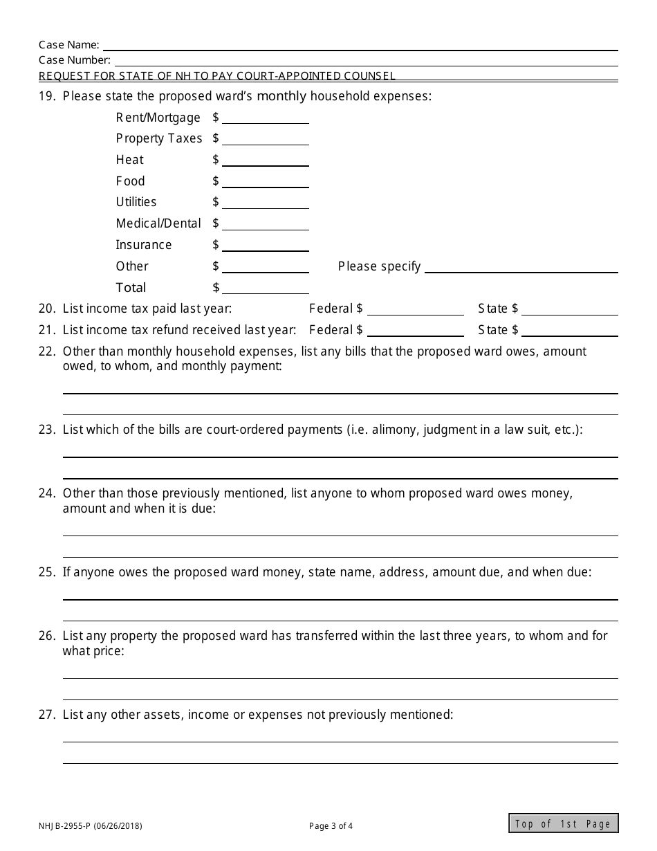 Form NHJB-2955-P Request for State of New Hampshire to Pay Court-Appointed Counsel - New Hampshire, Page 3