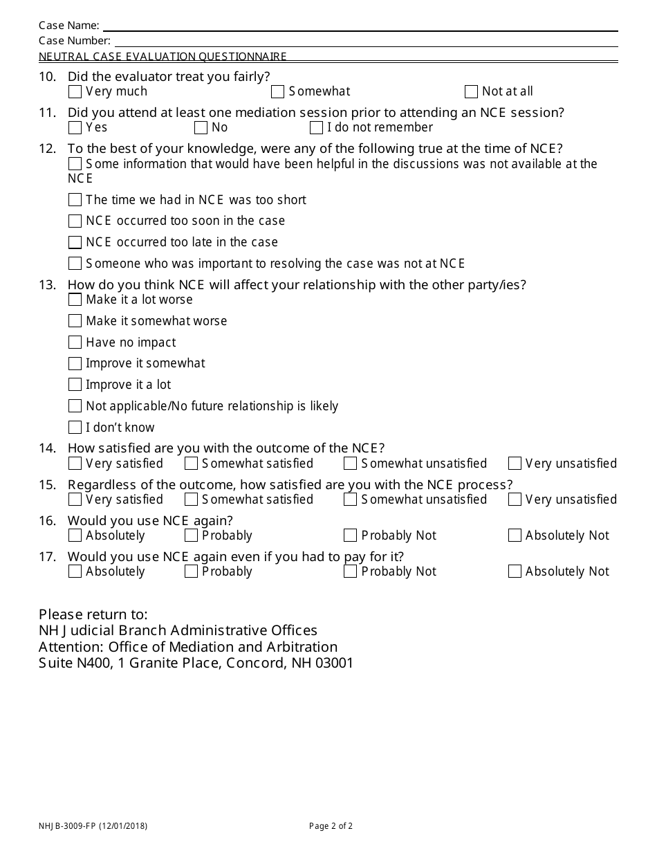 Form NHJB-3009-FP Neutral Case Evaluation (Nce) Questionnaire - New Hampshire, Page 2