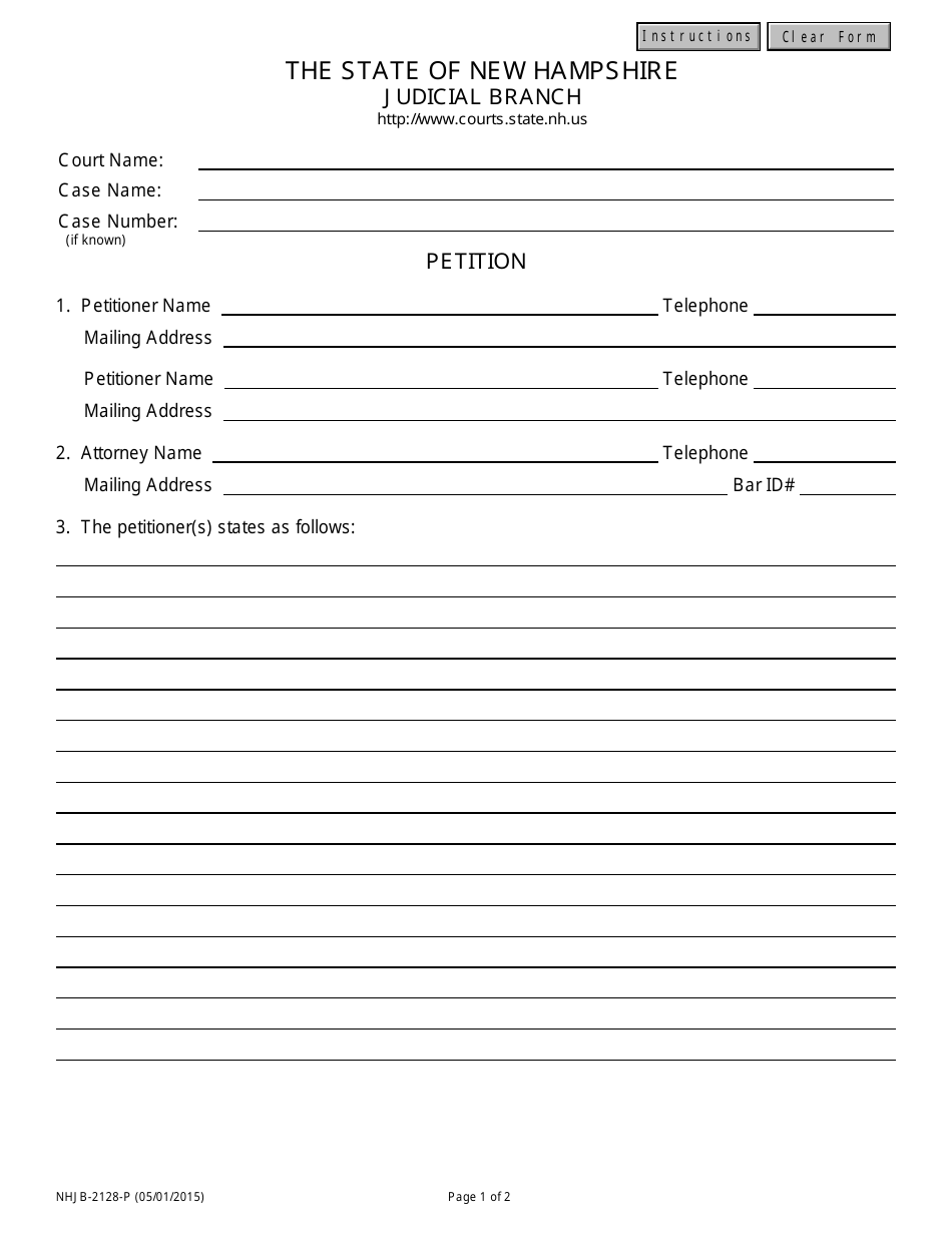Form NHJB-2128-P Petition - New Hampshire, Page 1