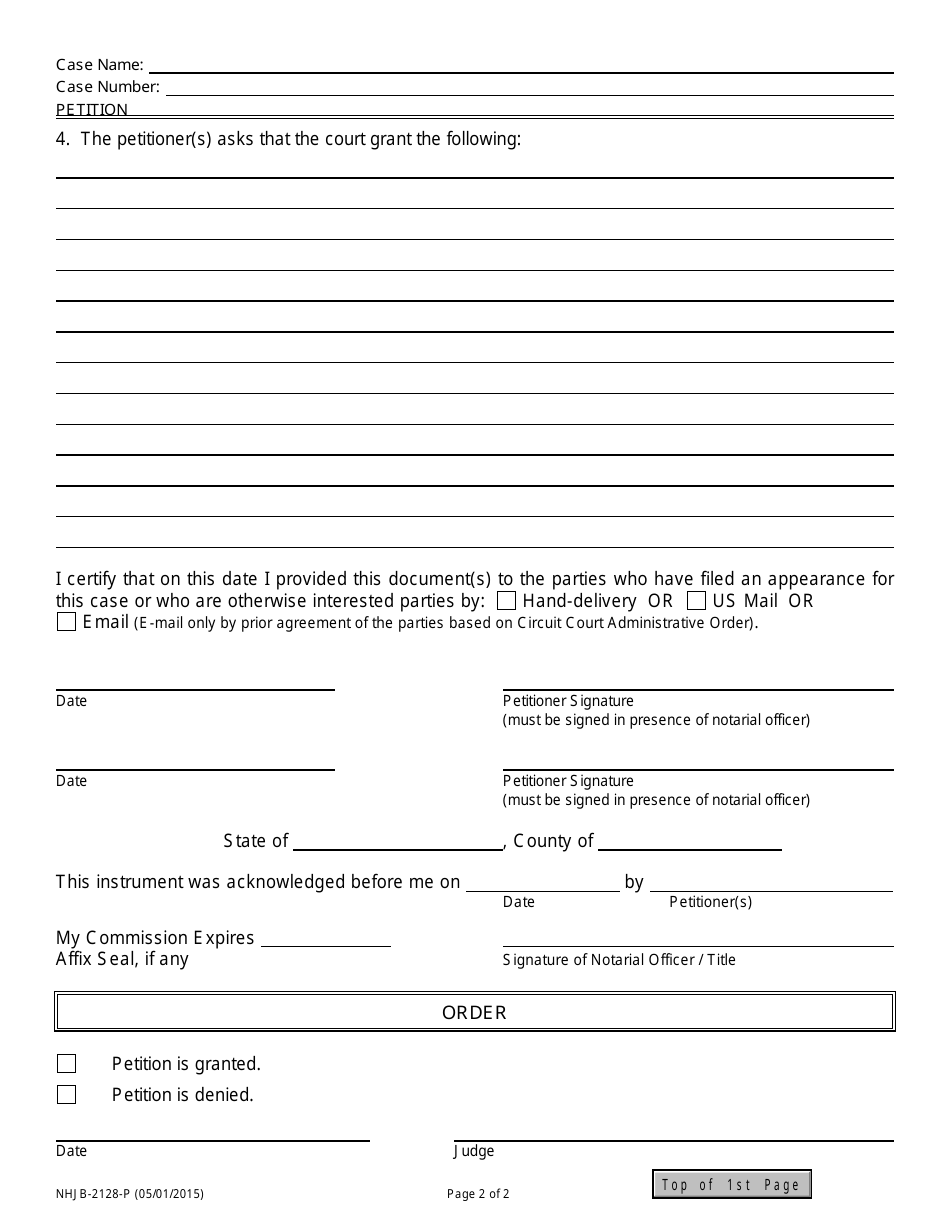 Form NHJB-2128-P Petition - New Hampshire, Page 2