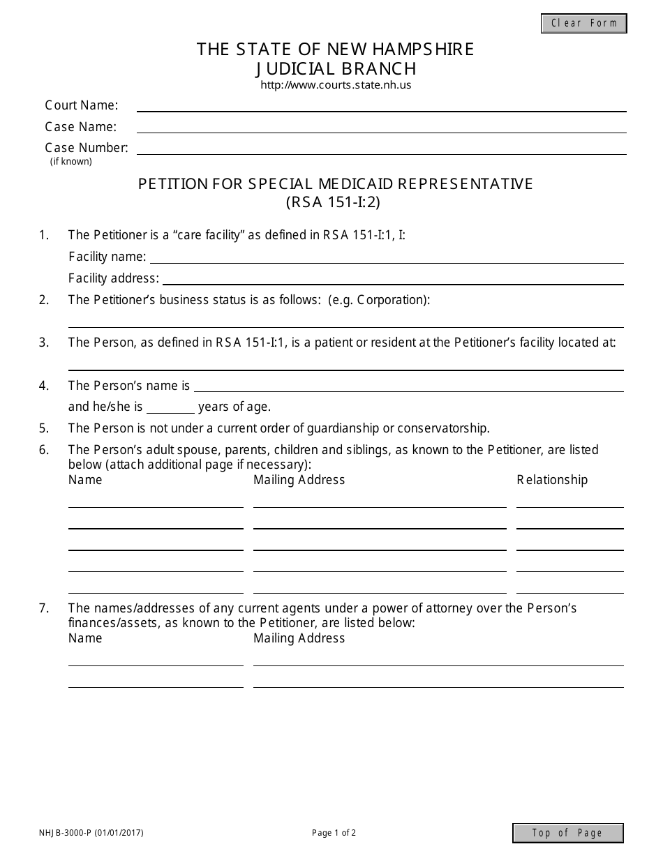 Form NHJB-3000-P Petition for Special Medicaid Representative - New Hampshire, Page 1